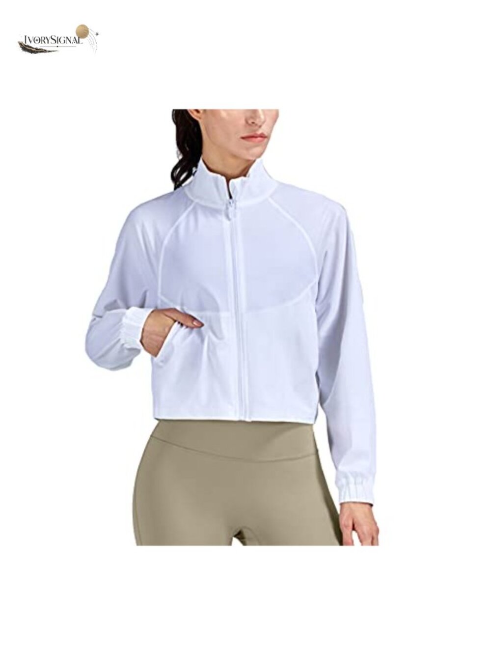 Women's UPF 50+ Athletic Running Track Zip Up Cropped Jacket